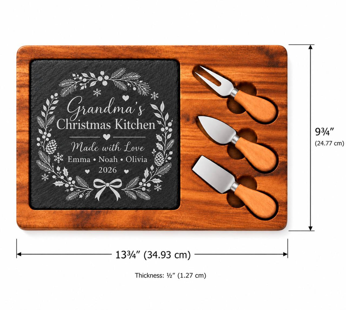 Personalized Grandma’s Christmas Kitchen Slate Cheese Board Set – Custom Christmas Gift from Grandkids
