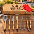 Personalized BBQ Grill Tool Set with Wooden Case – Custom Engraved Gift for Dad