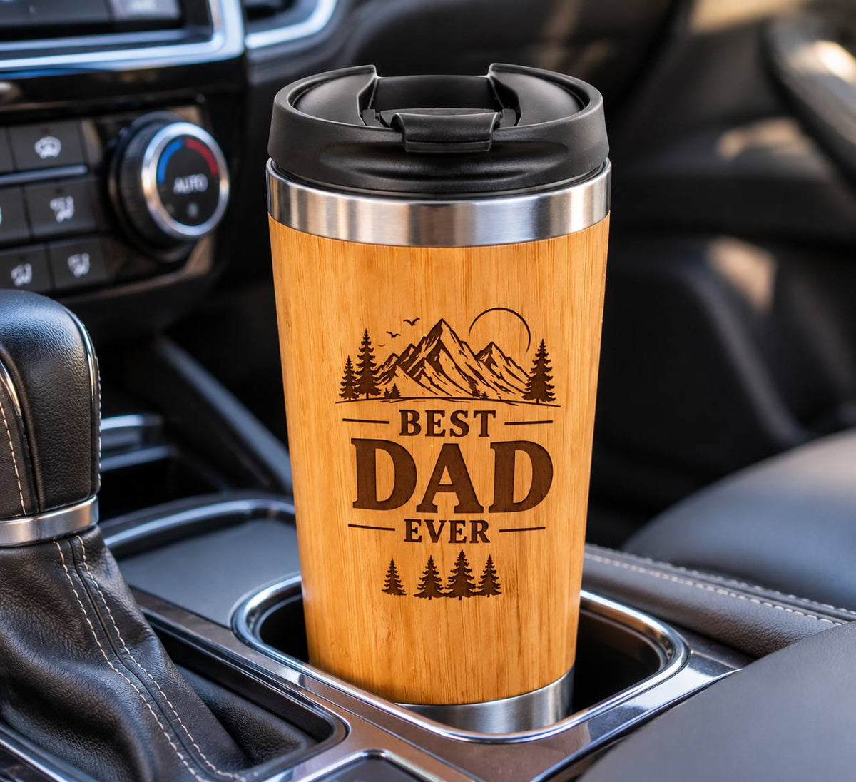 Personalized Best Dad Ever Bamboo Tumbler – 15 oz Engraved Gift for Dad