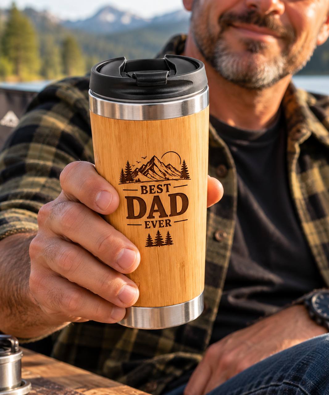 Personalized Best Dad Ever Bamboo Tumbler – 15 oz Engraved Gift for Dad