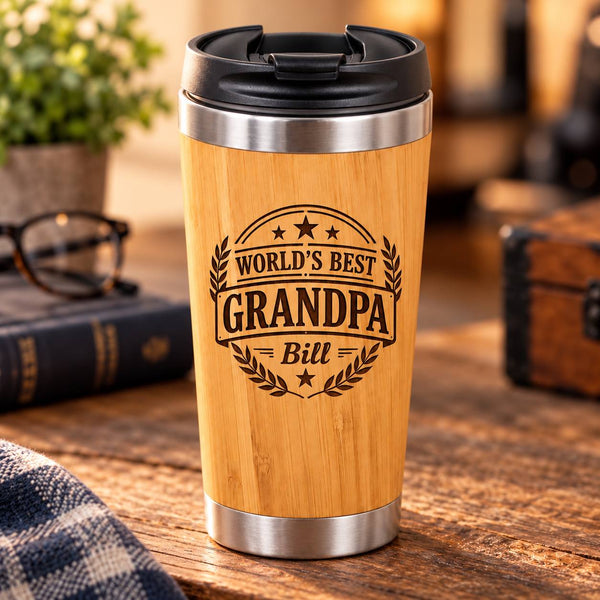 Personalized Grandpa Bamboo Tumbler – 15 oz Custom Engraved Gift for Grandpa