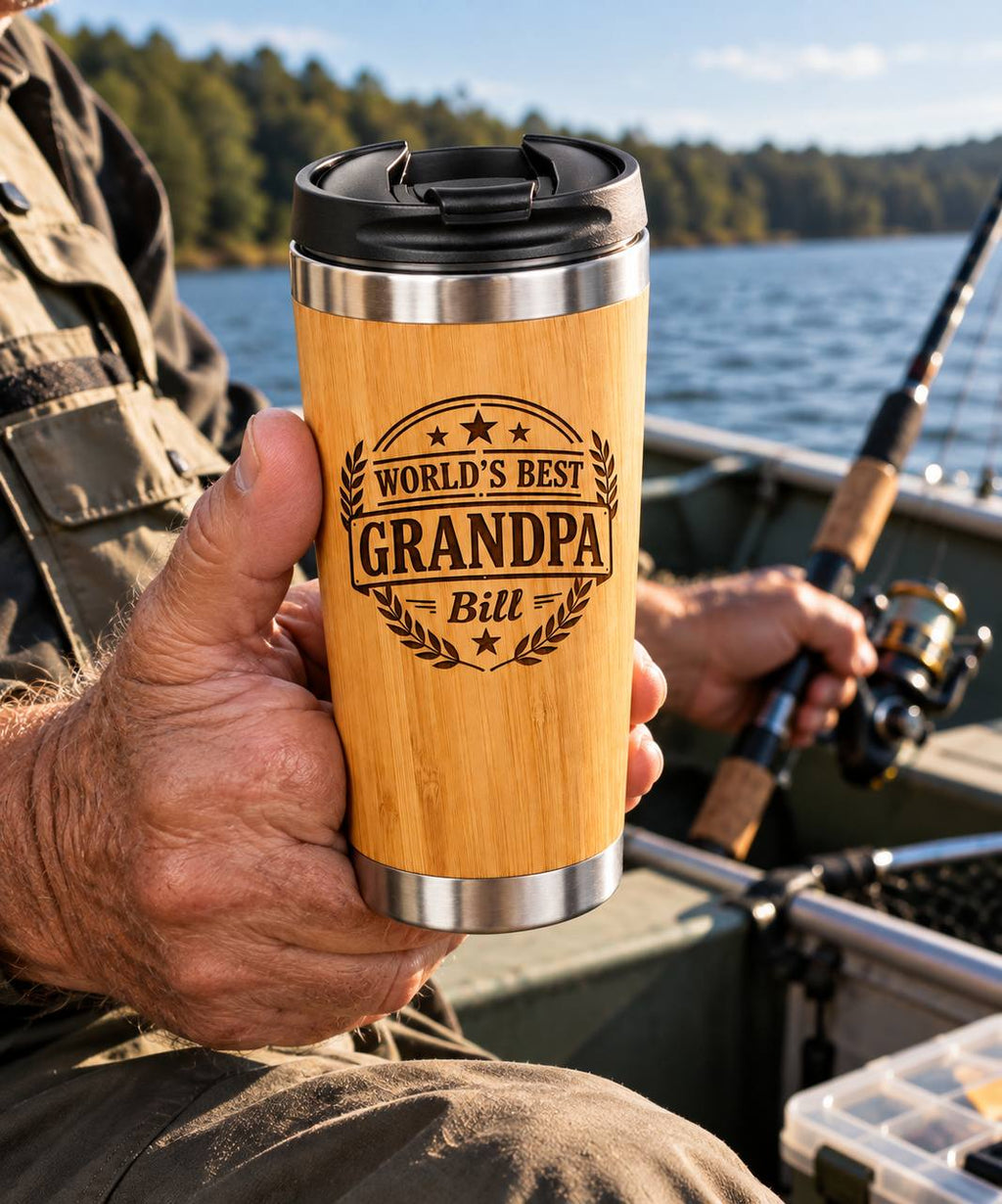 Personalized Grandpa Bamboo Tumbler – 15 oz Custom Engraved Gift for Grandpa