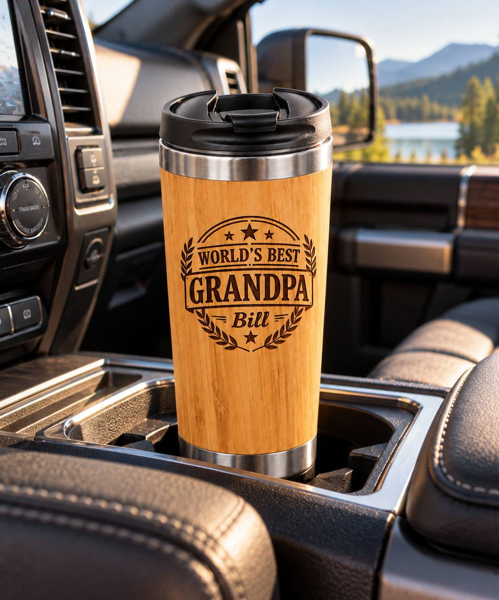 Personalized Grandpa Bamboo Tumbler – 15 oz Custom Engraved Gift for Grandpa
