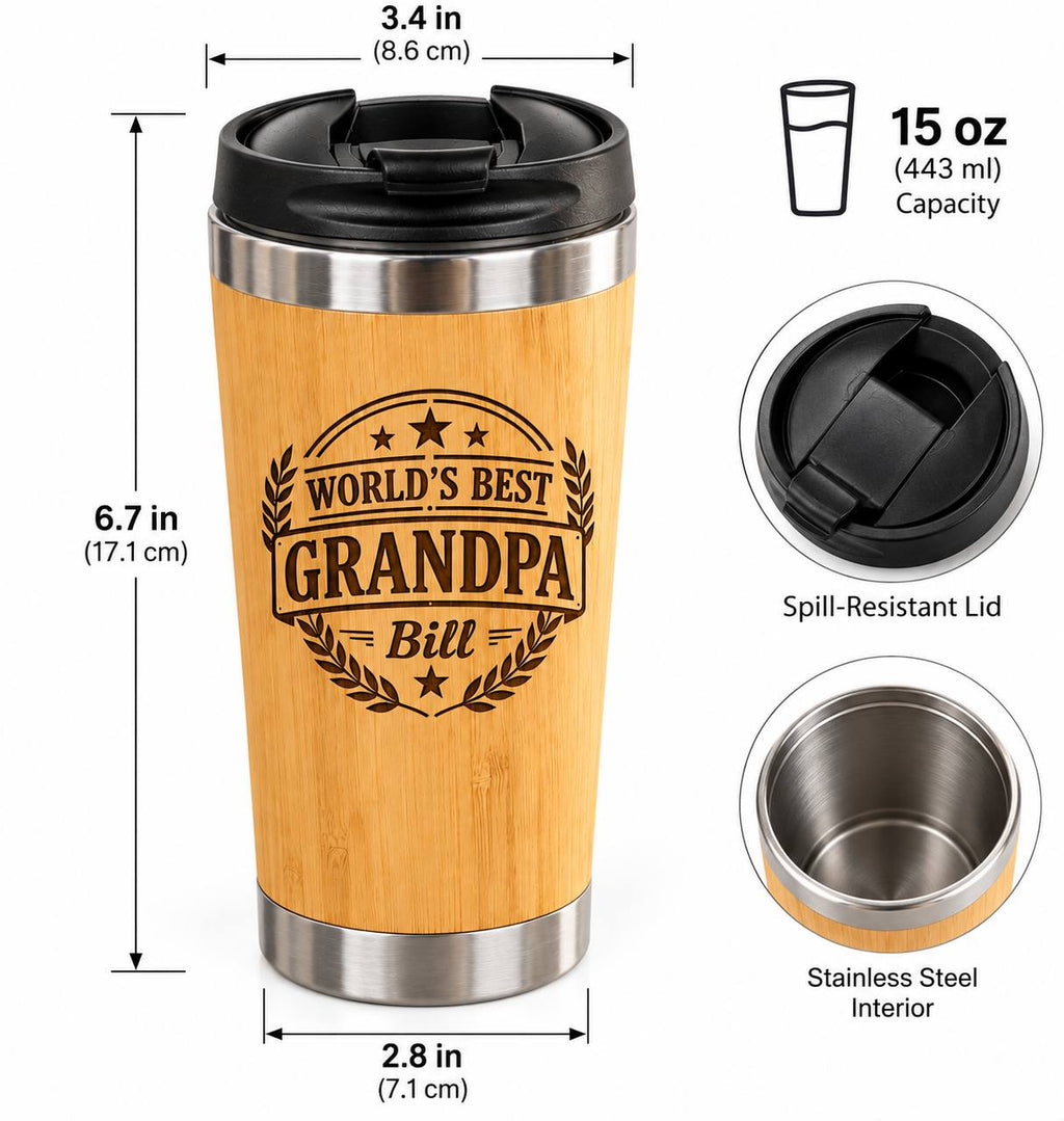 Personalized Grandpa Bamboo Tumbler – 15 oz Custom Engraved Gift for Grandpa