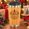 Personalized Christmas Bamboo Tumbler – 15 oz Custom Engraved Christmas Gift with Name