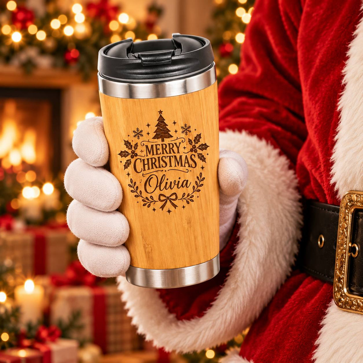 Personalized Christmas BBQ Gift Set with Bamboo Tumbler – Custom Engraved Grilling Gift