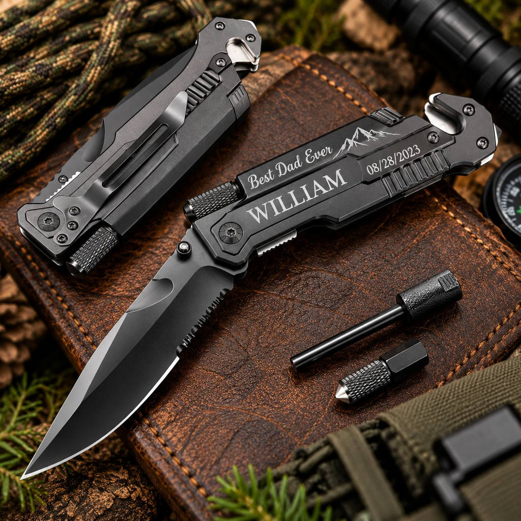 Personalized Gift Set for Dad – Custom Engraved Tumbler & Pocket Knife