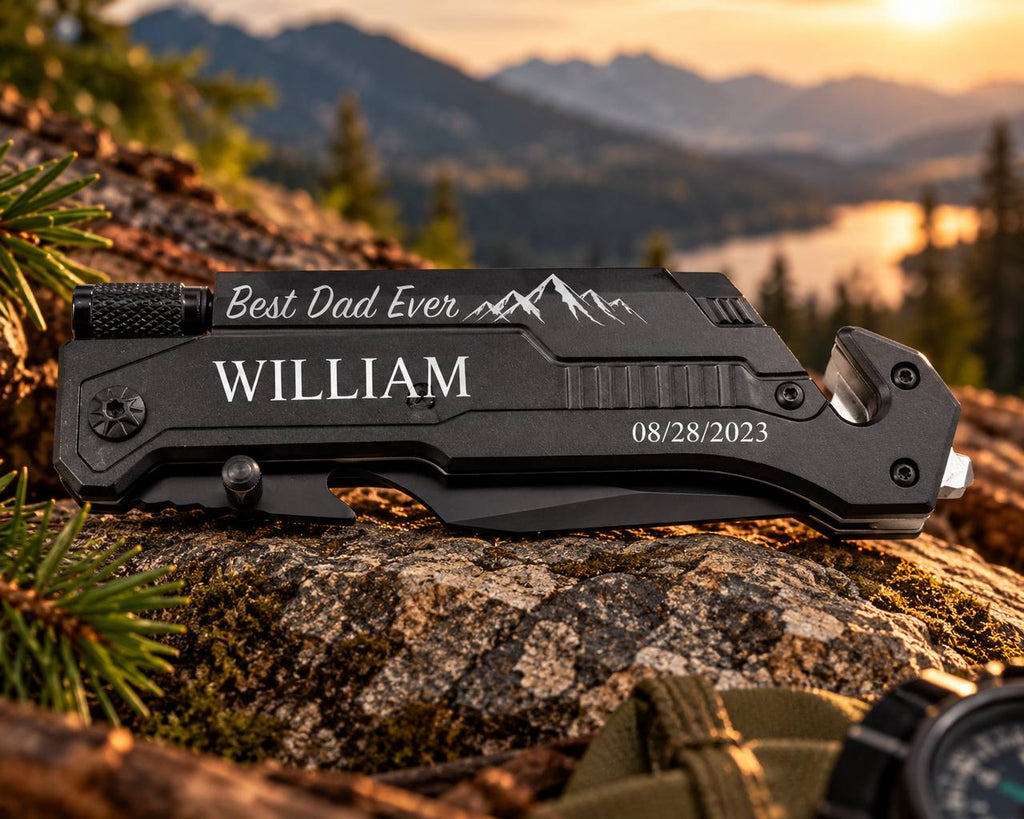 Personalized Gift Set for Grandpa – Custom Engraved Tumbler & Pocket Knife