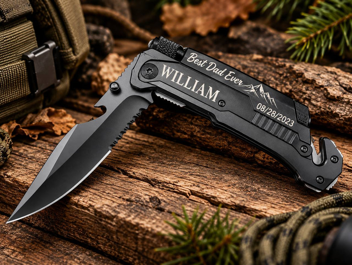 Personalized Gift Set for Grandpa – Custom Engraved Tumbler & Pocket Knife