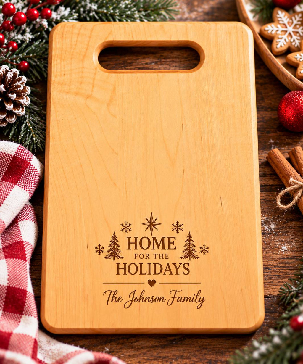 Personalized Christmas Maple Cutting Board – Custom Engraved Family Holiday Gift