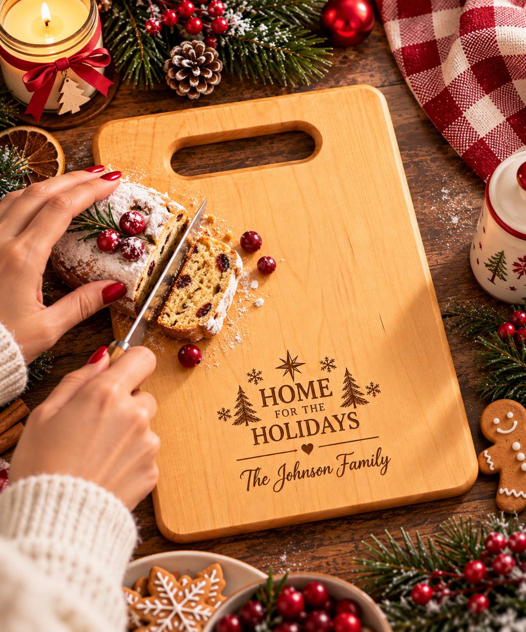 Personalized Christmas Maple Cutting Board – Custom Engraved Family Holiday Gift