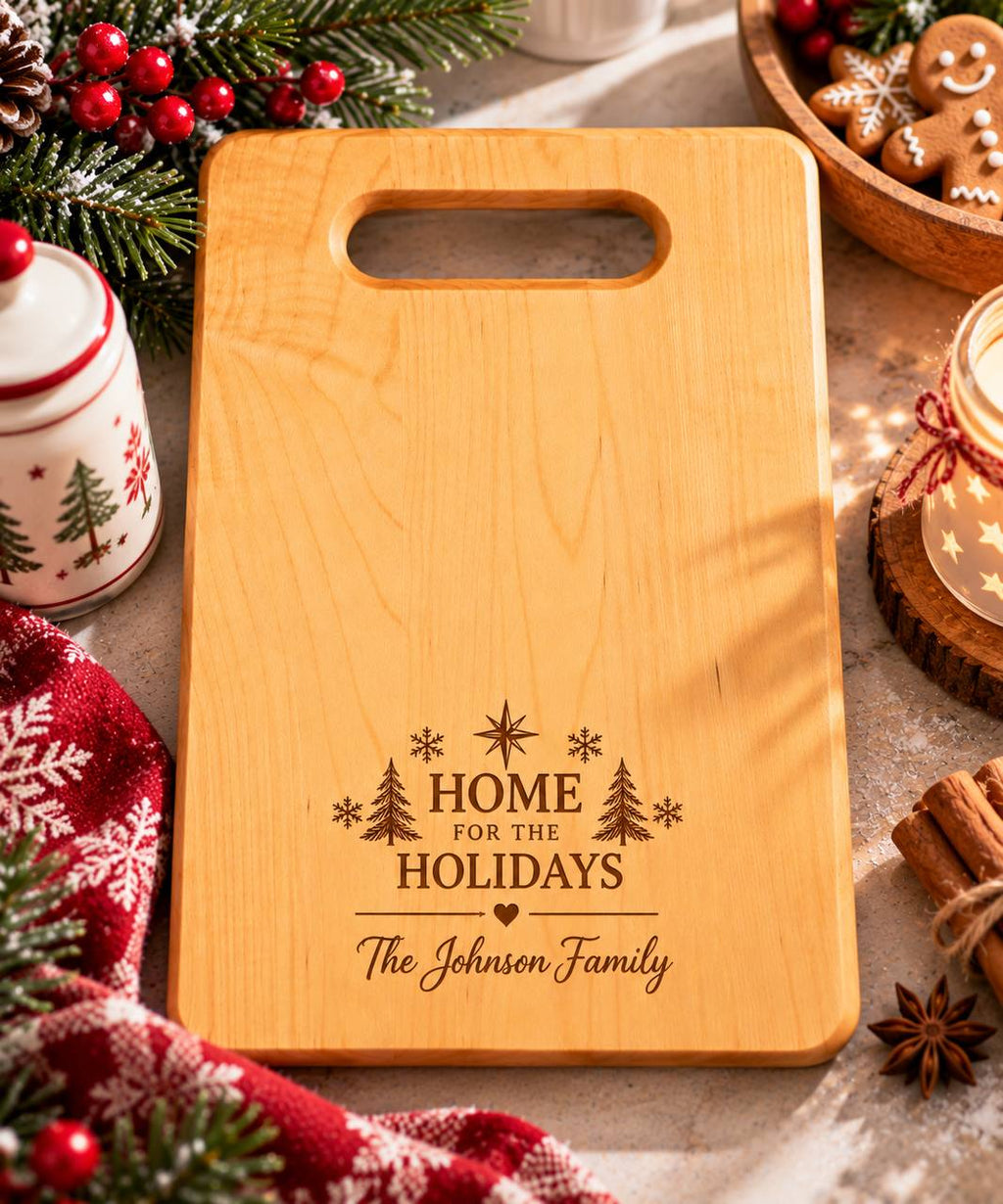 Personalized Christmas Maple Cutting Board – Custom Engraved Family Holiday Gift