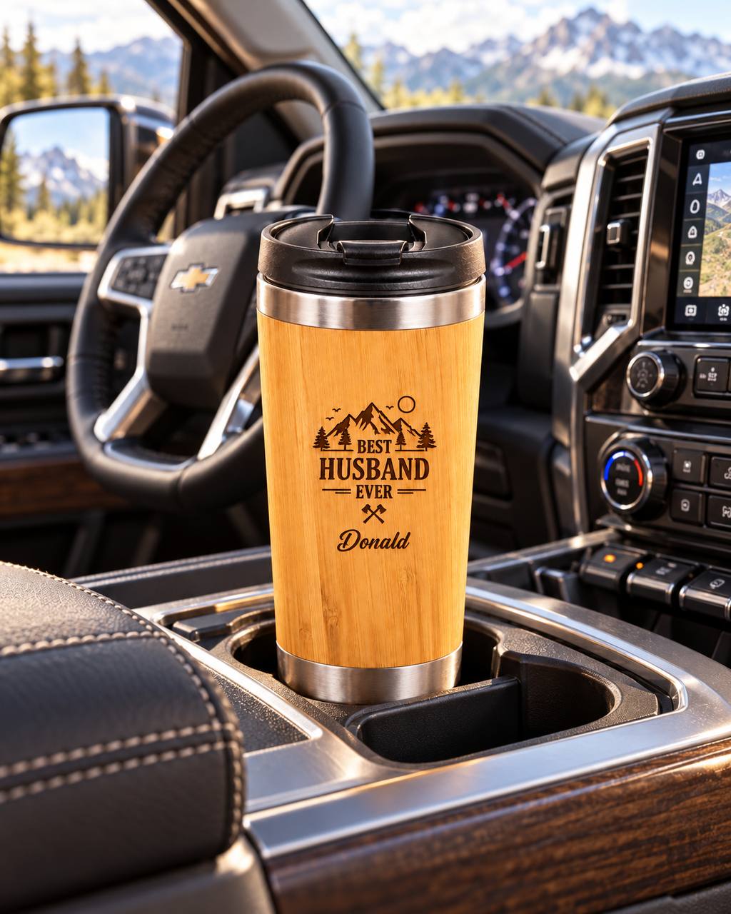Personalized Bamboo Tumbler for Husband – 15 oz Custom Engraved Gift for Him