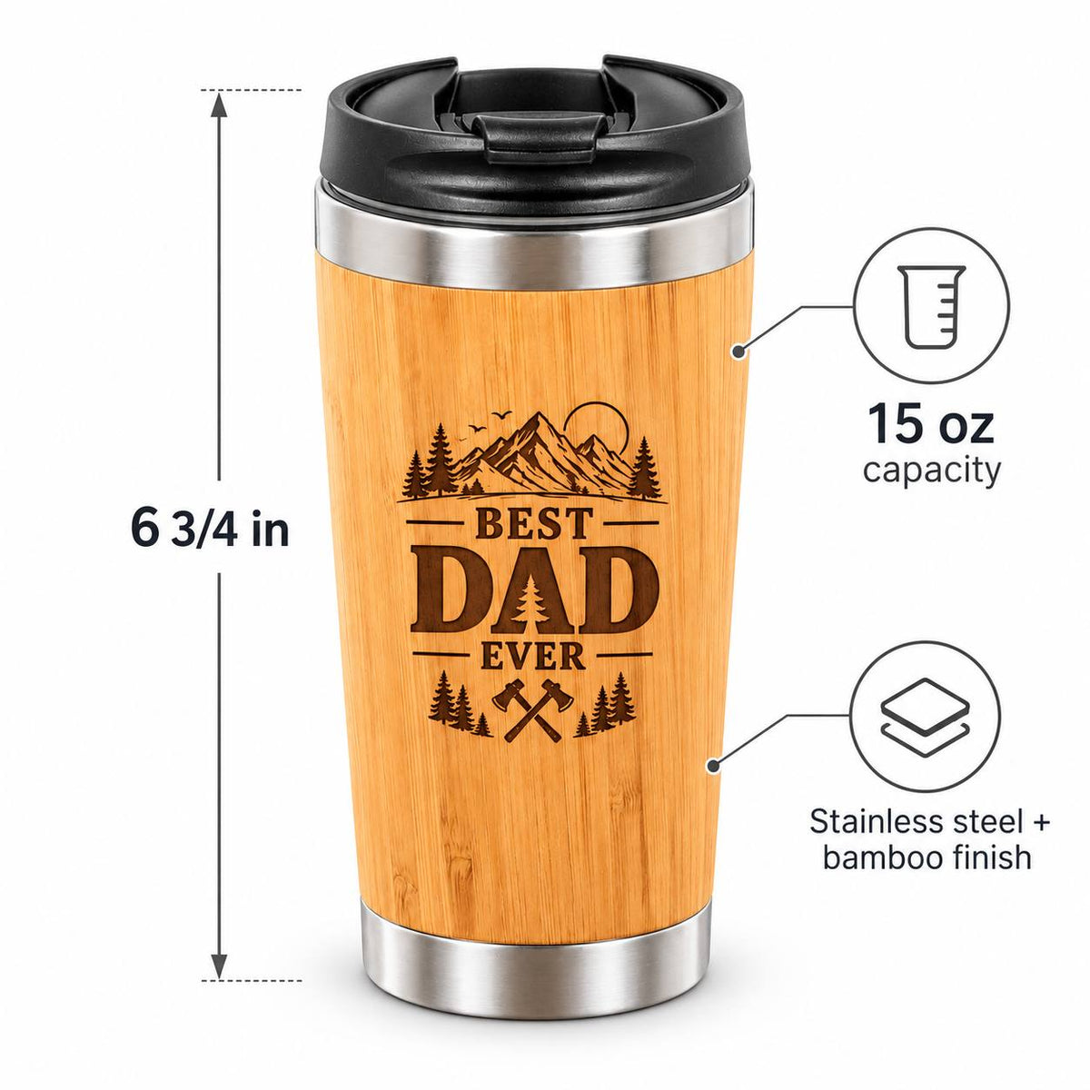 Personalized Dad BBQ Gift Set – Engraved Grill Tools & Bamboo Travel Tumbler